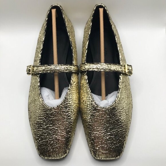 NWT Katy Perry Women's "The Evie" Gold Metallic Textured Mary Jane Flats 10M - Picture 2 of 8